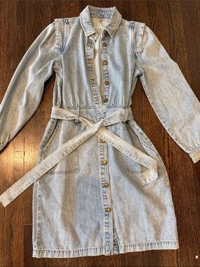 ESQUALO Light Blue Denim Button-Front Dress Jacket with Waist Tie